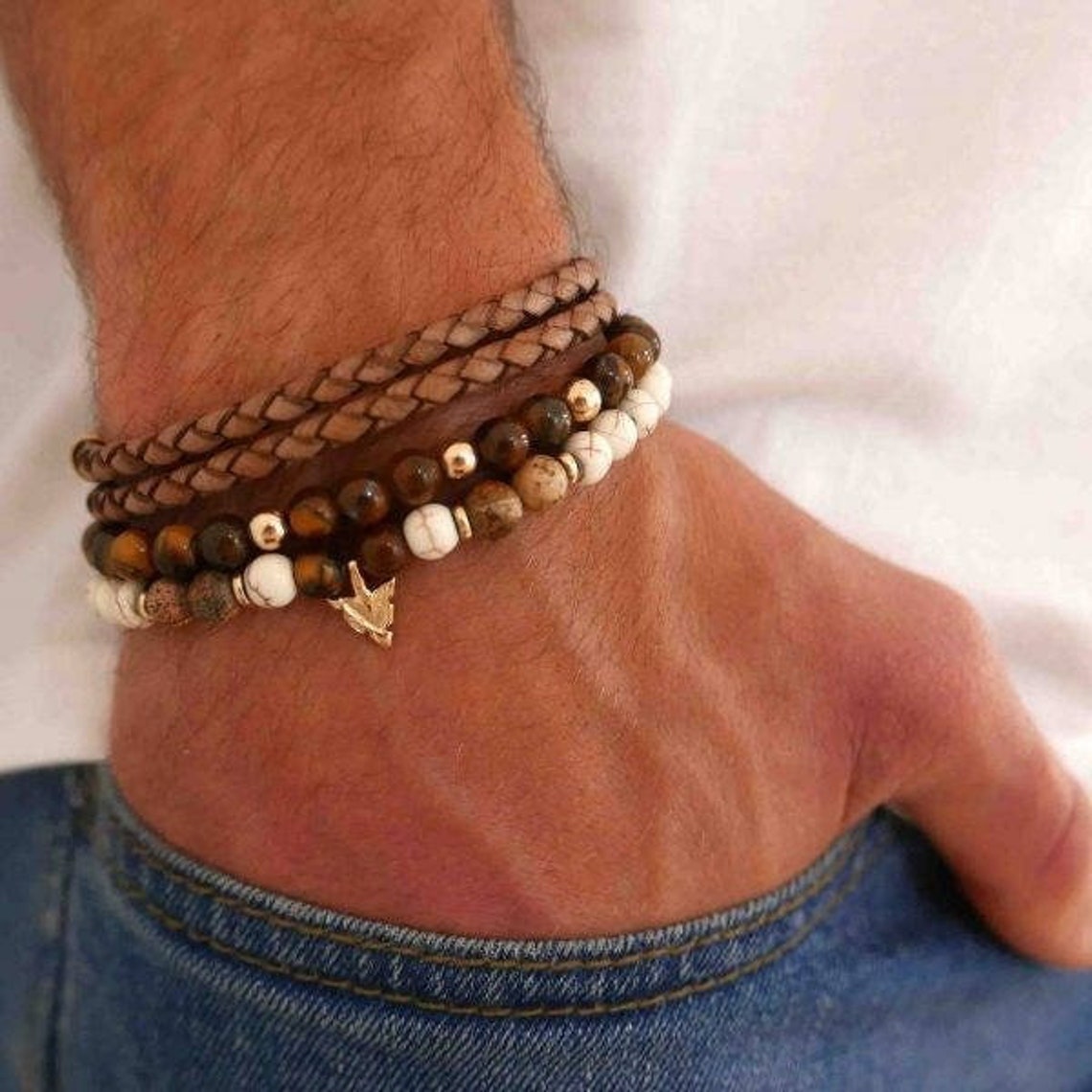 Men's Bracelet Set Men's Beaded Bracelet Men's Etsy