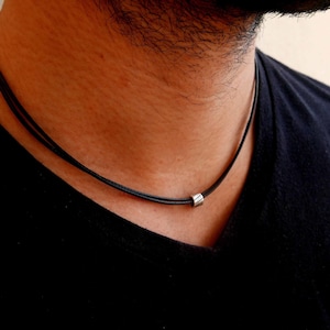 Men's Choker Necklace, Men's Silver Necklace, Men's Vegan Necklace, Men's Black Nekclace, Men's Jewelry, Gift For Boyfriend Husband Dad Him zdjęcie 1