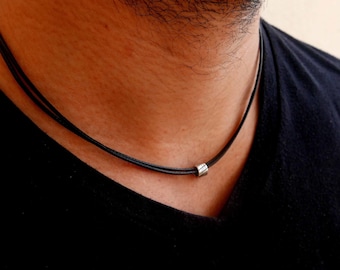 Men's Choker Necklace, Men's Silver Necklace, Men's Vegan Necklace, Men's Black Nekclace, Men's Jewelry, Gift For Boyfriend Husband Dad Him