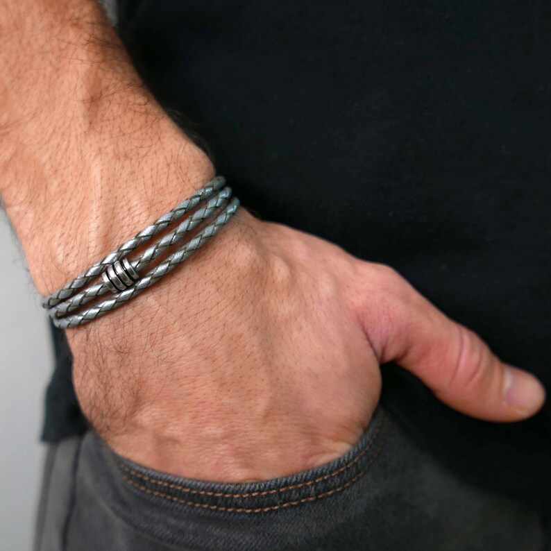 Mens white leather bracelet Clearance