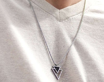 Herenketting, roestvrijstalen ketting voor mannen, geometrische herenketting, zilveren sieraden voor heren, vriendje cadeau, man cadeau, papa cadeau