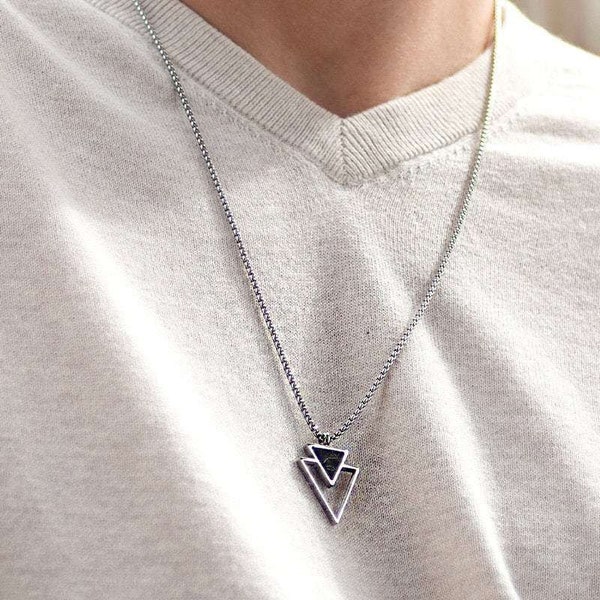 Collier pour homme, collier en acier inoxydable pour homme, collier géométrique pour homme, bijoux en argent pour homme, cadeau petit ami, cadeau mari, cadeau papa