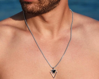 Black Onyx Necklace, Men's Silver Necklace, Mens Stone Pendant, Men's Jewellery, Black Stone Pendant, Men's Fashion Necklace,Father's Day