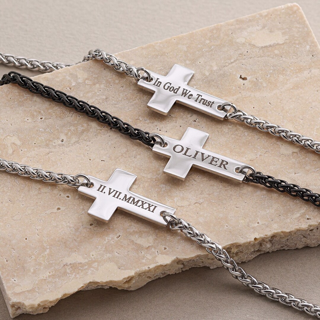 Personalize Men's Cross Bracelet, Religious Bracelet, Christian
