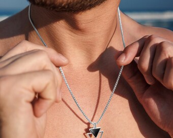 ブラックオニキスネックレス、メンズシルバーネックレス、メンズ