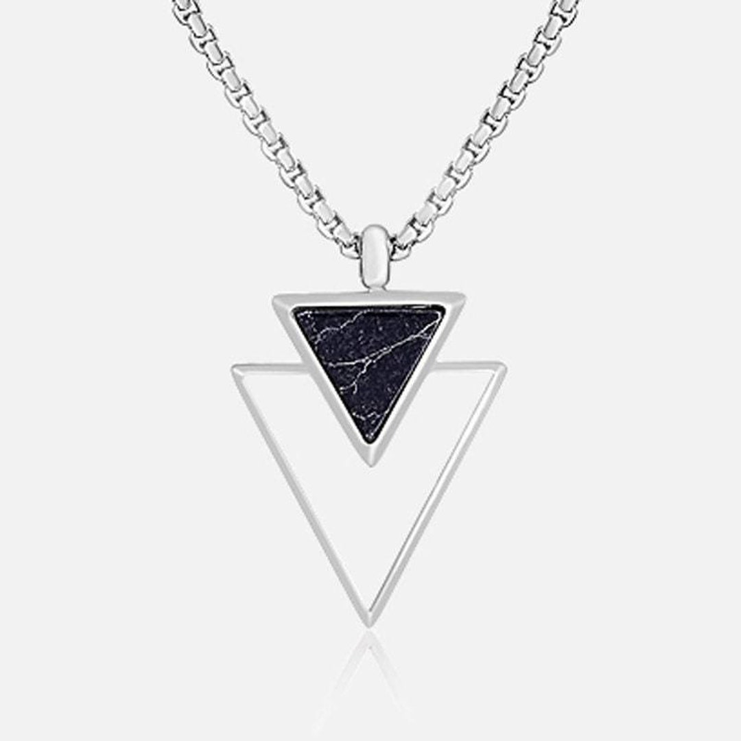 BLACK TRIANGLE NECKLACE FOR MEN STAINLESS STEEL CHAIN MENS GEOMETRIC PENDANT  NECK JEWELRY