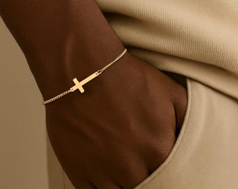 Cross bracelet for men, groomsmen gift, men's bracelet with a silver cross pendant, black cord, gift for him, christian catholic jewelry