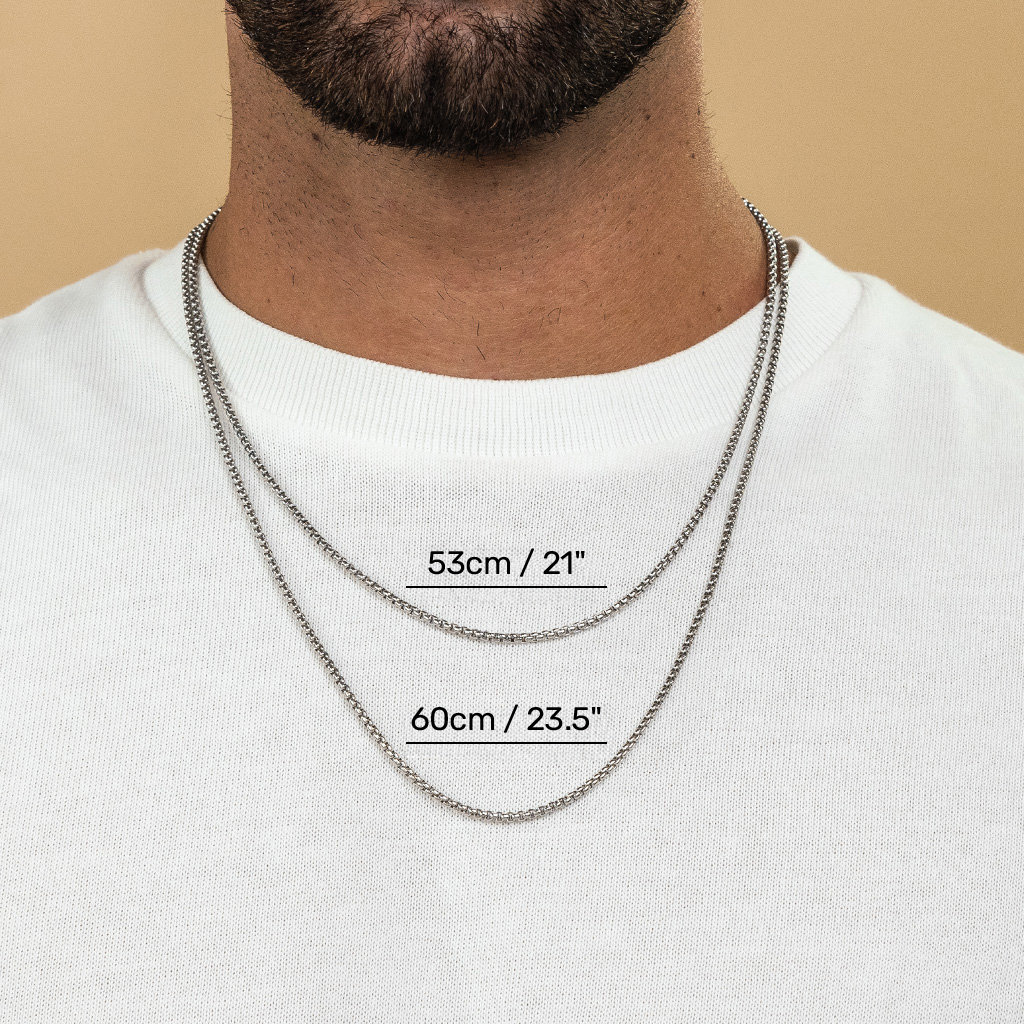 2 mm シルバーチェーンネックレス、メンズシルバーネックレス、メンズ