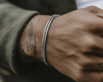 Pulsera de hombre, pulseras de plata para hombre, pulsera de cadena para hombre, pulsera de puño para hombre, joyería para hombre, regalo para novio, regalo para esposo, regalo para él