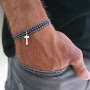 Minimalist Vegan Wrap Men's Cross Bracelet, Men's Religious Bracelet, Men's Christian Bracelet, Men's Jewelry, Gift For Husband Boyfriend