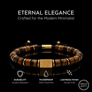 Natural Tiger Eye Bracelet for Protection, Grounding & Confidence | Men’s Healing Jewelry Gift | Gold Plated image 3