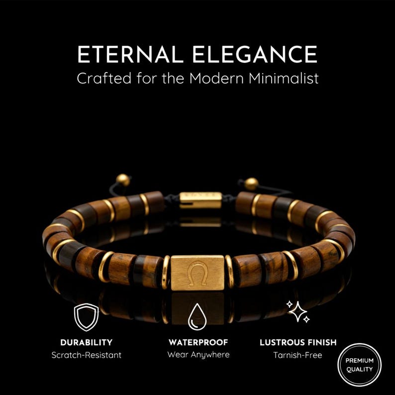 Natural Tiger Eye Bracelet for Protection, Grounding & Confidence | Men’s Healing Jewelry Gift | Gold Plated image 3