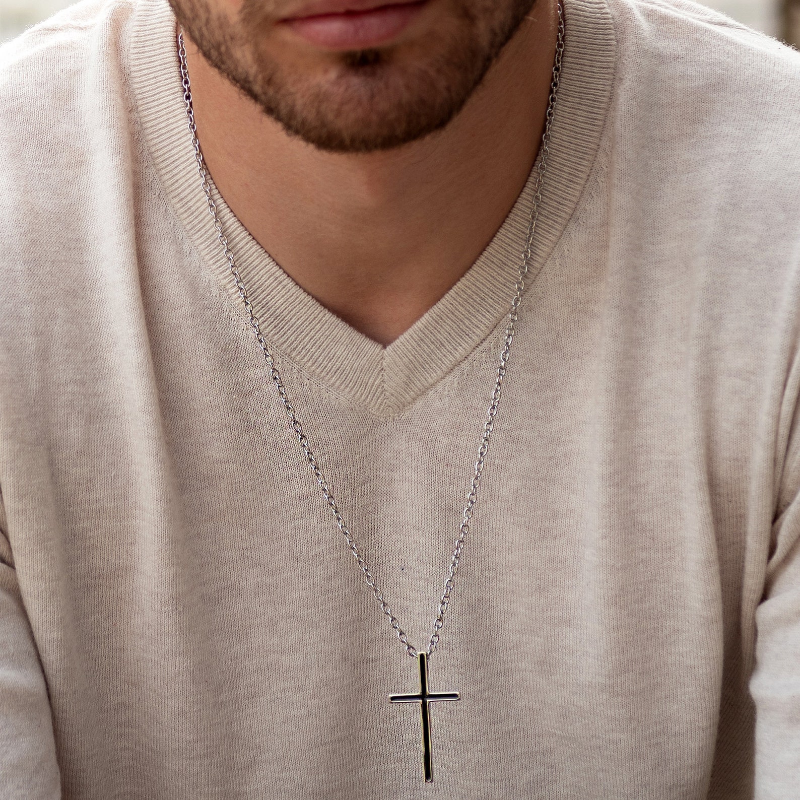Men's Cross Necklace Men's Religious Necklace Etsy