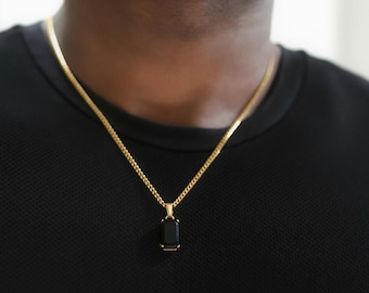 Black Onyx Necklace, Men's Silver Necklace, Mens Stone Pendant, Men's Jewellery, Black Stone Pendant, Men's Fashion Necklace,Christmas Gift