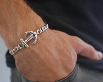 Stainless Steel Sailor bracelet for Men Set With Anchor Pendant, Nautical Bracelet, Men's Jewelry, Men's Silver Bracelet, Boyfriend Gift,