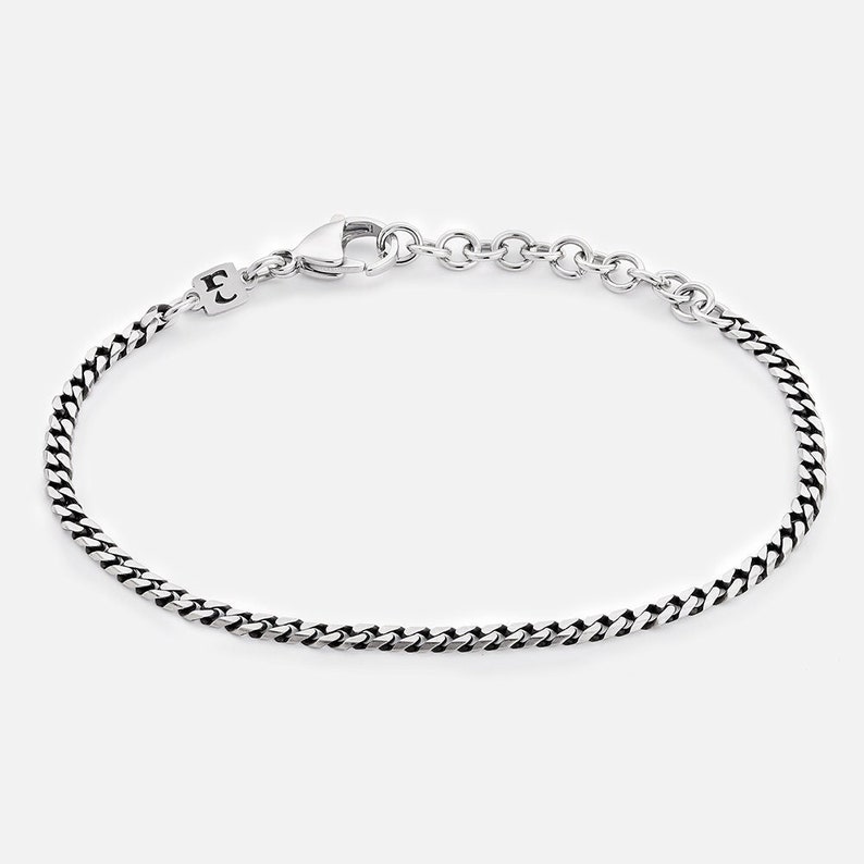 Silver links Chain Bracelet, Men's Dainty Silver Bracelet, Men's Stainless Steel Bracelet, Minimalist Bracelet for Men, Groomsmen Gift image 2