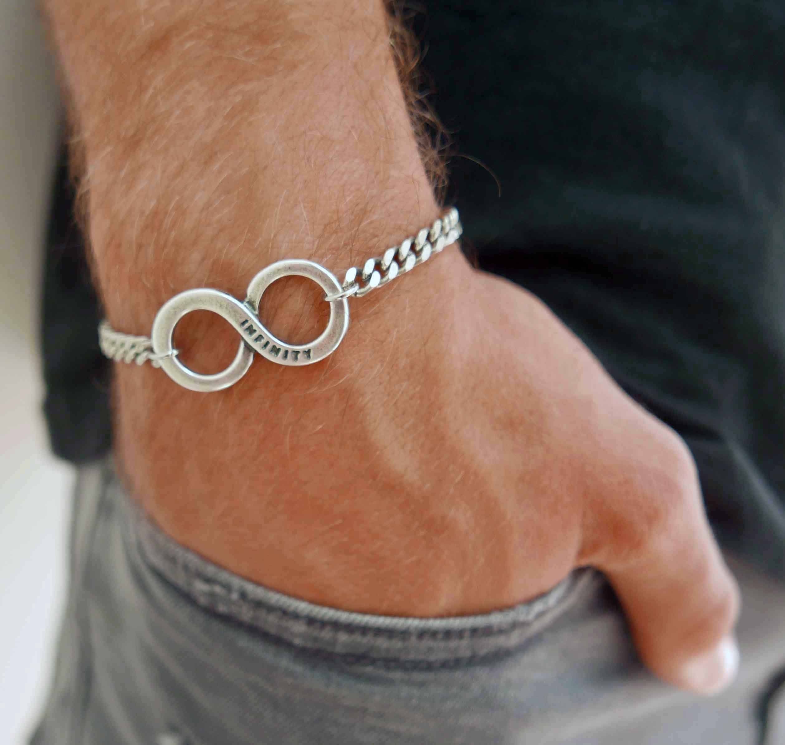 Infinity Bracelet - Red cord men's bracelet with silver clasp — WE