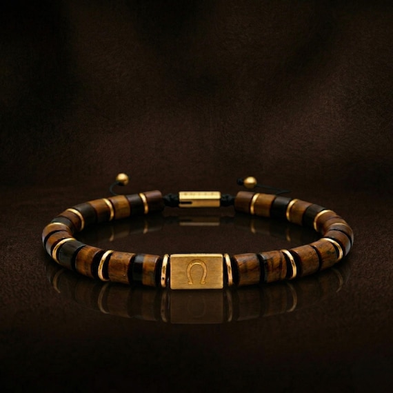 Natural Tiger Eye Bracelet for Protection, Grounding & Confidence | Men’s Healing Jewelry Gift | Gold Plated