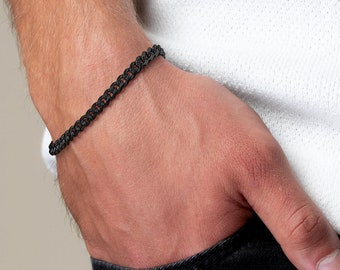 Cuban Link Chain Bracelet For Men, Men's Black Bracelets, Curb Link Bracelet, Men's Cuff Bracelet, Men's Jewelry, Men's Gift, Boyfriend Gift