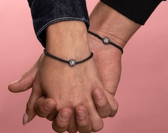 Black Couples Bracelet, Couple Bracelets, Personalized Couples Gift, Matching Bracelets for Couples, Curby Chain Link Couples Bracelets Set