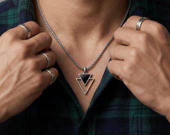 Men's Geometric Necklace, Men's Triangle Necklace, Men's Silver Necklace, Simple Necklace For Men,Boyfriend Gift,Husband Gift,Christmas Gift