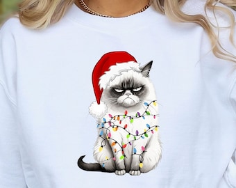 Sudadera navideña de Grumpy Cat: un divertido suéter navideño para amantes de los gatos o un regalo.