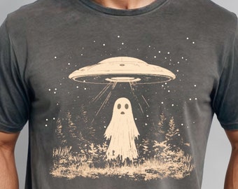 エイリアン誘拐ゴーストTシャツ：不気味なUFOハロウィンTシャツ