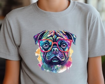 T-shirt carlin enfant : t-shirt à motif chien et lunettes