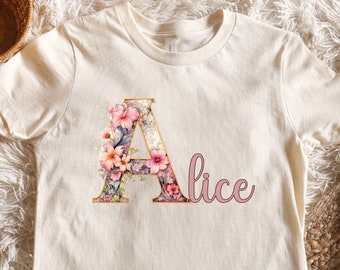 Camiseta con letras florales personalizadas para niña: Camiseta con nombre personalizado