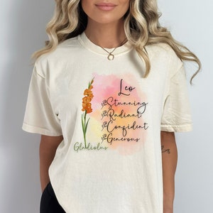 Leo Birth Flower Shirt, Leo zodiac gift,  Birth flower shirt, Leo  birthday gift, Comfort colors shirt, mothers day gift