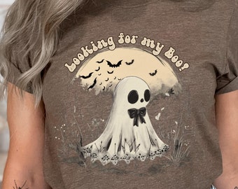Buscando mi camiseta de fantasma de encaje vintage Boo, camiseta de fantasma Boo, camiseta de Halloween de fantasma kawaii, linda camiseta de Halloween para mujeres, linda camiseta de fantasma