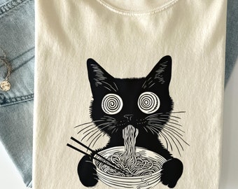 Camiseta de gato ramen psicodélico: gatito de anime psicodélico, regalo para amantes de la comida japonesa