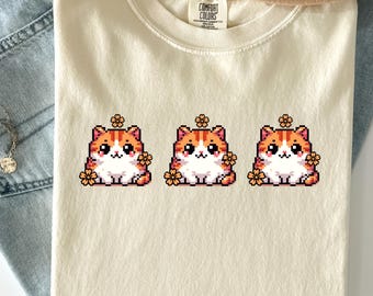 Pixel Tabby Cat Shirt: Retro Gamer Tee, Kawaii Cat Lover Gift