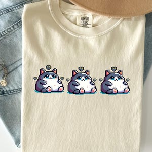 Pixel Lazy Cat Shirt, Retro Gaming Cat Tee, Funny Gamer Cat Gift, Kawaii Cat Lover Shirt, Unisex Pixel Art Tee, Gift for Cat Moms and Dads