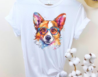 Corgi Shirt, Dog print shirt, Corgi Tee, Dog with glasses shirt, Nerdy Glasses Corgi Tee, Corgi mama shirt, dog lover sh