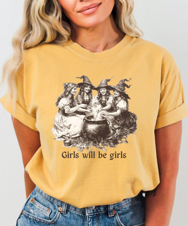 ガールズ・ウィル・ビー・ガールズ ハロウィンTシャツ：ヴィンテージ魔女集会シャツ 画像 4