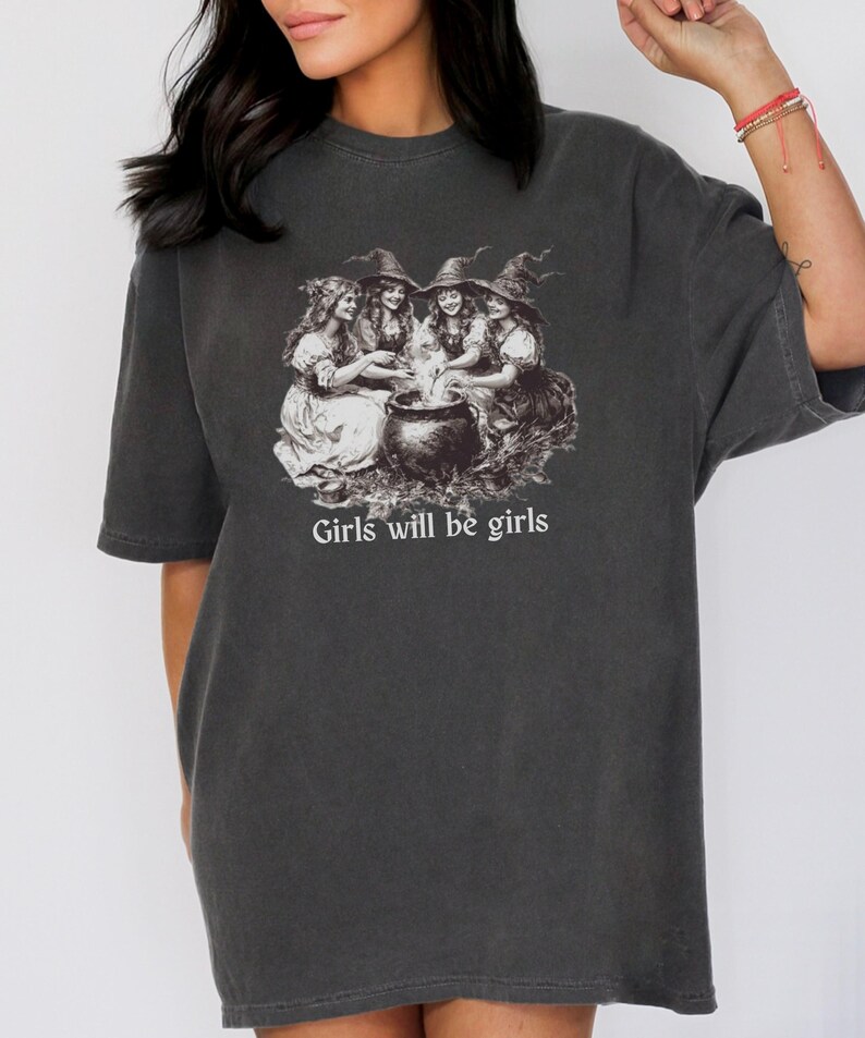 ガールズ・ウィル・ビー・ガールズ ハロウィンTシャツ：ヴィンテージ魔女集会シャツ 画像 5