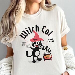 Camiseta de gato brujo, camiseta hago lo que quiero, camiseta divertida con meme de gato brujo vintage, camiseta retro de gato de dibujos animados de Halloween, camiseta de Halloween estilo años 90