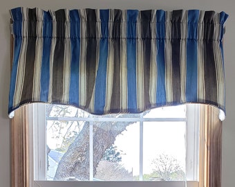 Waverly Spotswood Blue Stripe Window Valance   52 x 16 