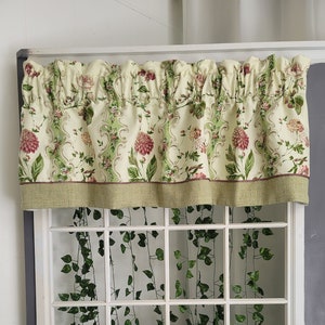 Lined Custom Made Valance - Vintage Floral - Rose - Sage - Vine - Window Treatment Curtain Topper