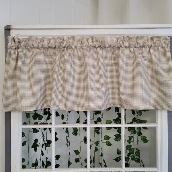Custom Made Valance - Tan Check - Window Treatment Curtain Topper