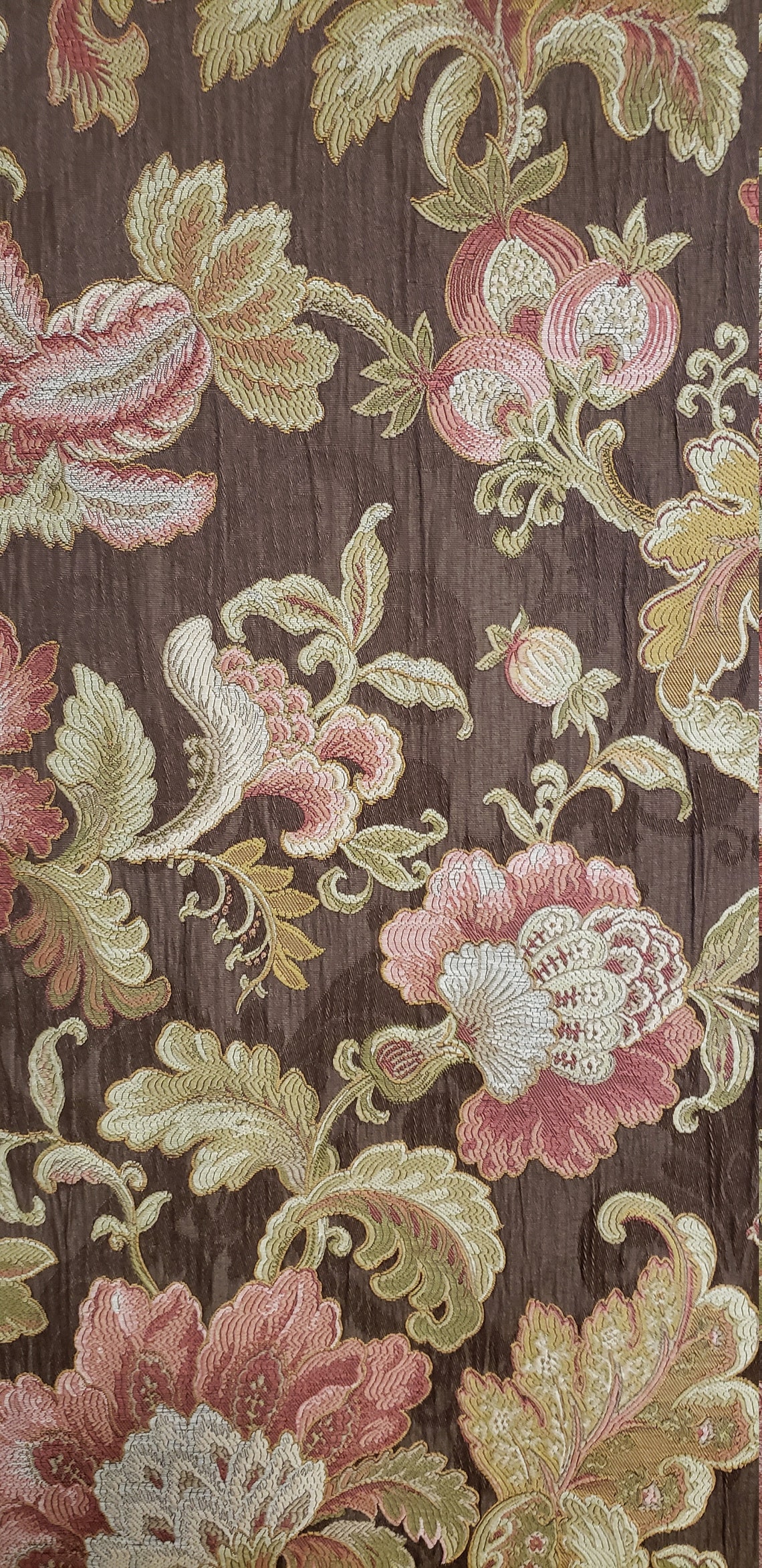 Jacobean Floral Tapestry Fabric By the yard Brown Mauve Etsy