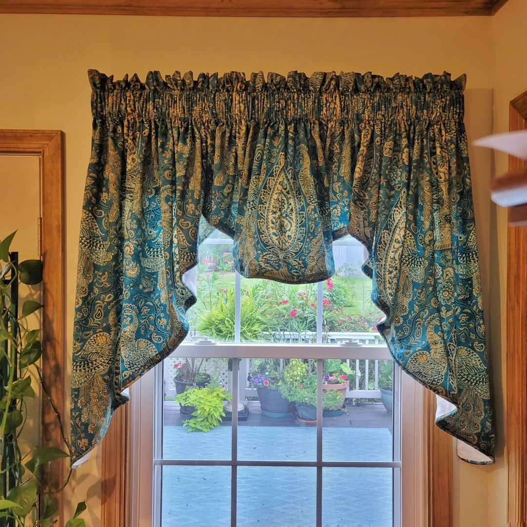 Lined Custom Made Swag Waverly Fabric Jewel Tower Lagoon Peacock