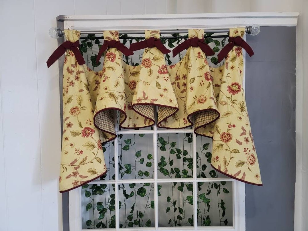 Custom Made Swag Window Treatment Floral Vine Abstract Yellow/gold