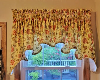 Lined Custom Made Swag - Window Treatment - Waverly Fabric - Lively Trail - Honeysuckle - Yellow - Orange - Abstract - Modern - Vine - Mini