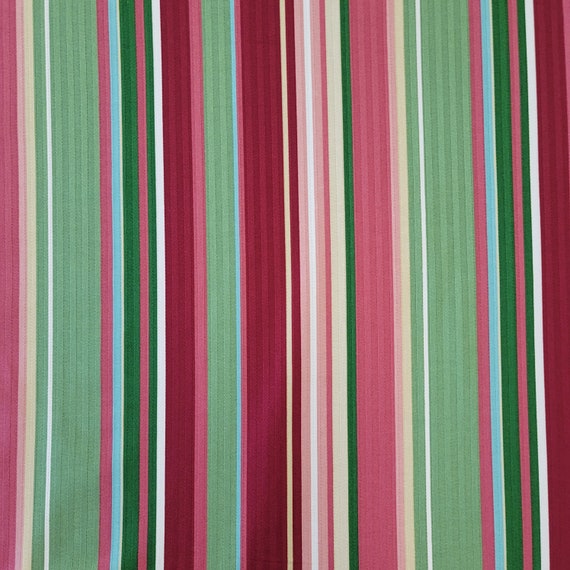 Vintage Floral Stripe in Off-White / Green / Pink | Upholstery Fabric | 54  Wide | By the Yard
