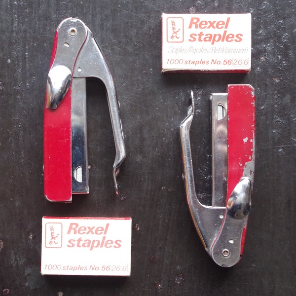 Vintage Stapler with Box of Staples - Rexel Clipper - Rexel Miniplier - Vintage Stationery