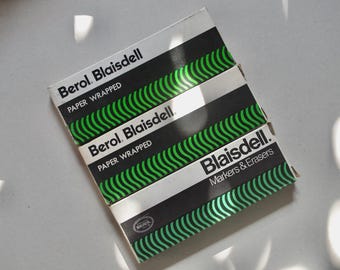 Vintagepennor - Ask med porslinspennor - 'Blaisdell' - Grön - Röd - Gul - Vintage brevpapper
