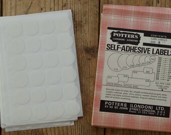 Vintage Stickers - Box of Self Adhesive Labels - White Circles - 'Potters (London) Ltd.' - Mixed Sizes - Vintage Office Supplies