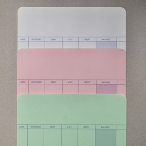 Vintage grootboekbladen - sets van x10 - afgeronde hoeken - blanco en ongebruikt - vintage briefpapier